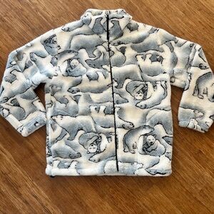 VTG Black Mountain All-Over Print Polar Bear Plush Shag Fleece Jacket M USA
